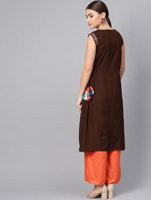 embroidered a-line kurta - 16736759 - Standard Image - 3