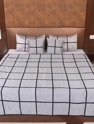 polysilk plain checks design bed cover bed cover with 2 pillow cover & 2 cushion cover - 16736878 - Standard Image - 2