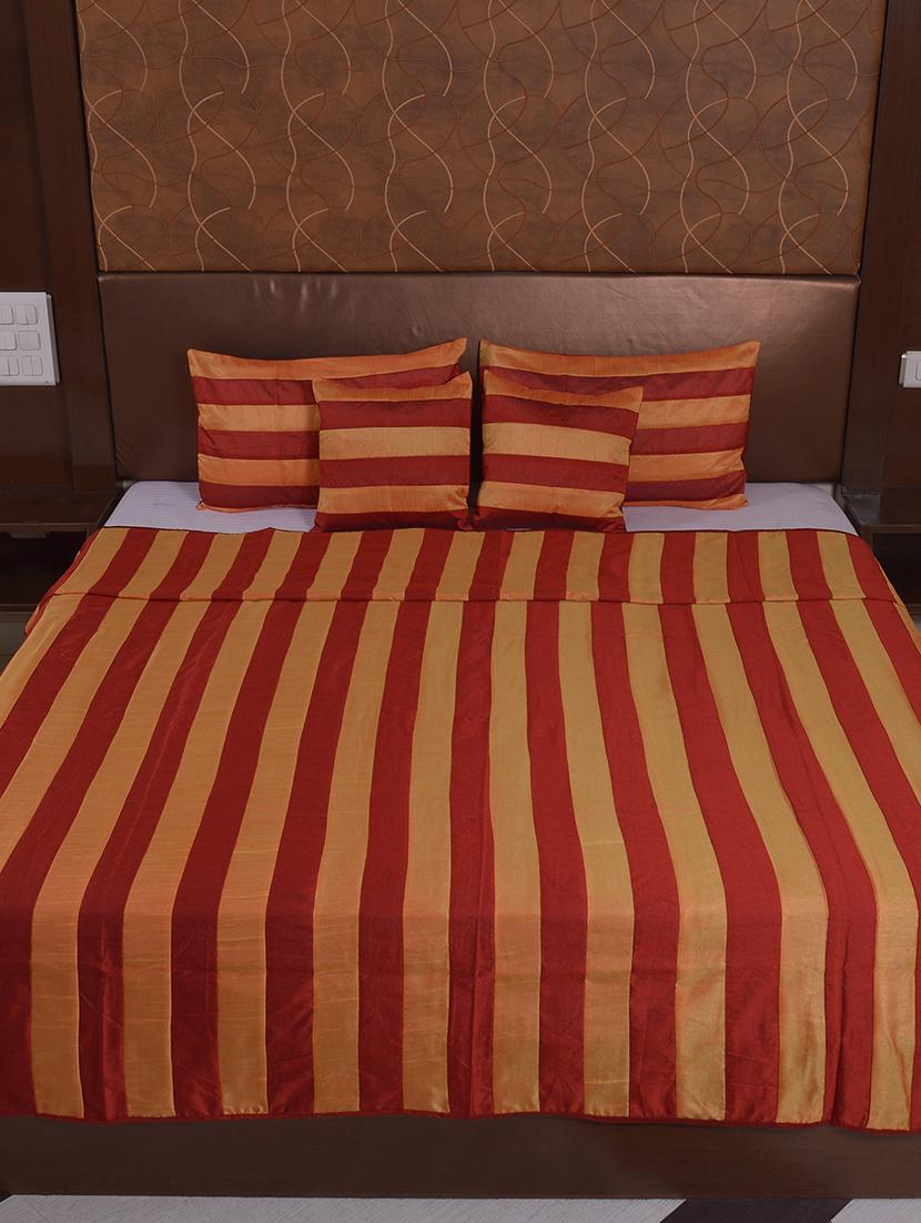 multi polysilk stripes design bed cover with 2 pillow cover & 2 cusion cover set - 16736884 - Zoom Image - 2