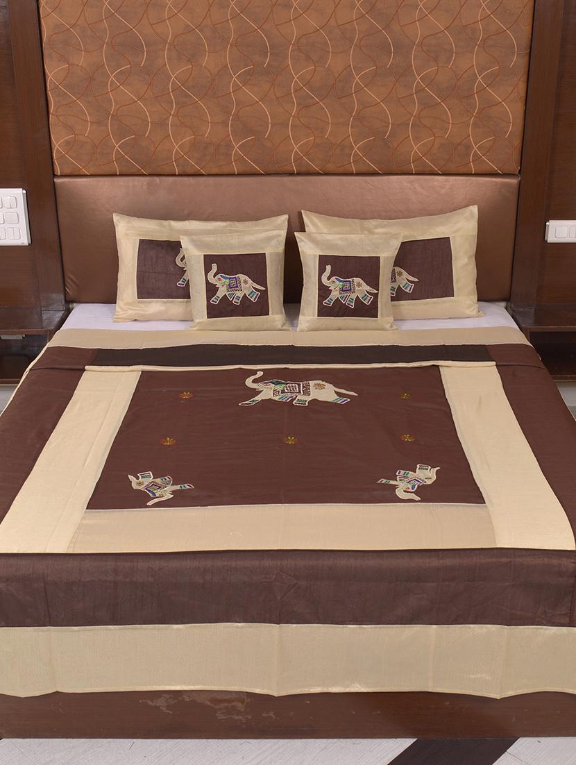multi polysilk embroidered bed cover with 2 pillow cover & 2 cusion cover set - 16736886 - Zoom Image - 2