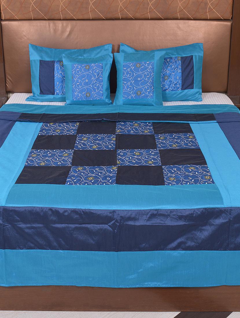 multi polysilk embroidered bed cover with 2 pillow cover & 2 cushion cover set - 16736892 - Zoom Image - 2