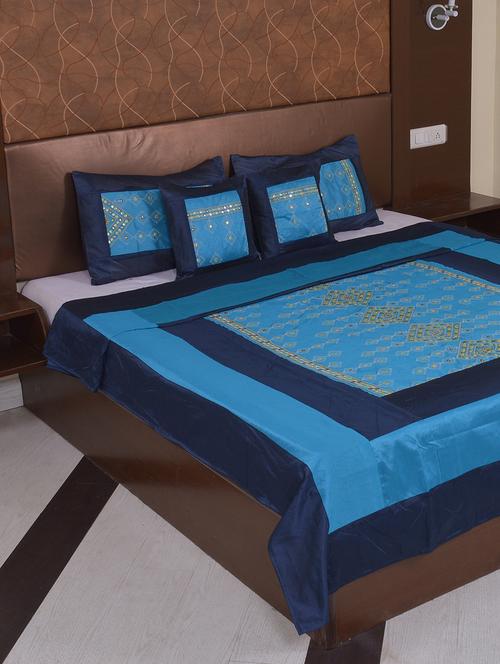polysilk mirror work bed cover with 2 pillow cover & 2 cusion cover set - 16736901 - Standard Image - 1