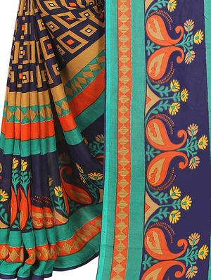 geometrical printed saree with blouse - 16737036 - Standard Image - 3