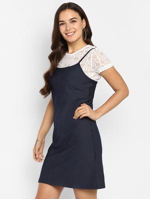 floral laced striped sheath dress - 16737274 - Standard Image - 2