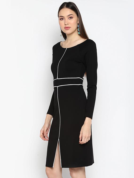 round neck contrast piping dress - 16737276 - Zoom Image - 2