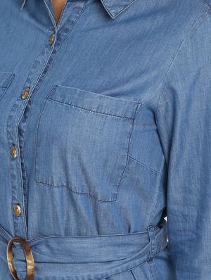 curved hem belted denim shirt dress - 16737279 - Standard Image - 5