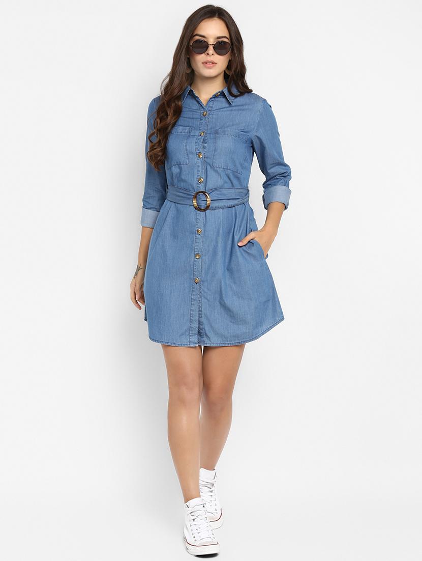 curved hem belted denim shirt dress - 16737279 - Zoom Image - 4