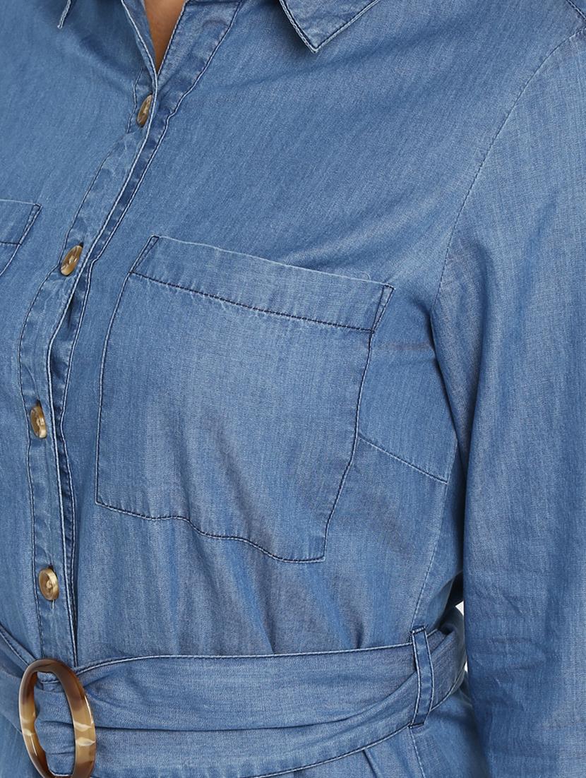 curved hem belted denim shirt dress - 16737279 - Zoom Image - 5