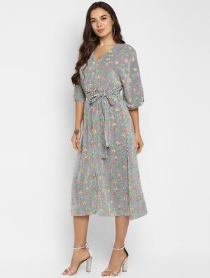 tie knot floral a-line dress - 16737284 - Standard Image - 2