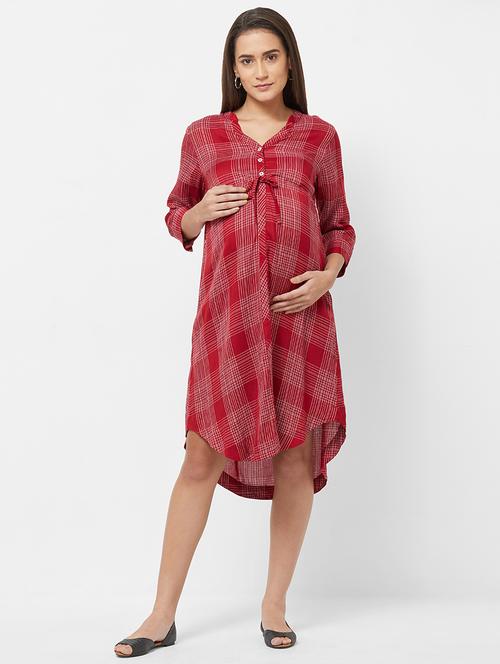 v-neck checkered maternity wear dress - 16737347 - Standard Image - 1