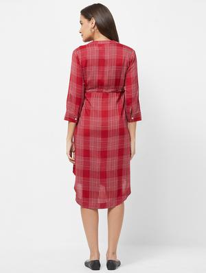 v-neck checkered maternity wear dress - 16737347 - Standard Image - 2