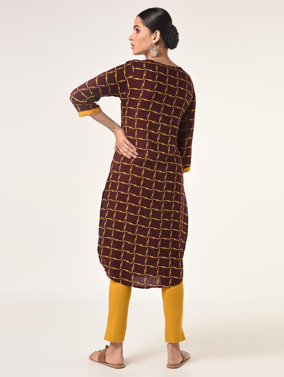 checkered straight kurta - 16737445 - Zoom Image - 3