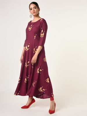 foil print flared kurta - 16737447 - Standard Image - 3