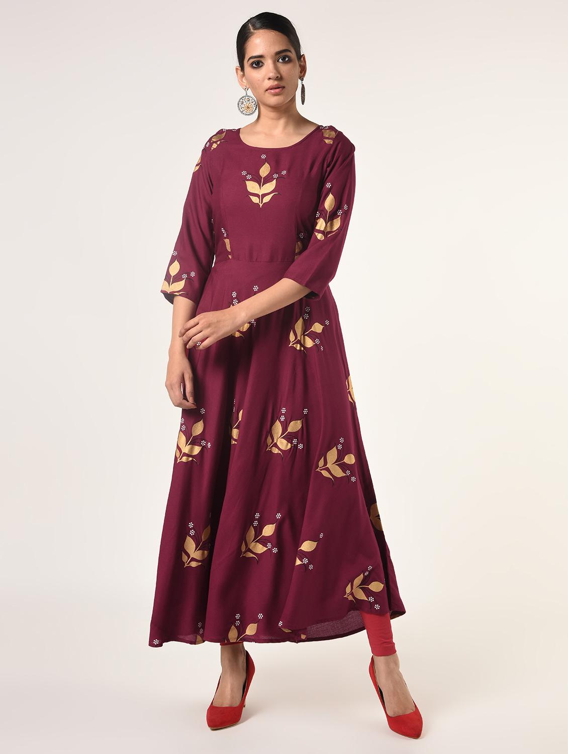 foil print flared kurta - 16737447 - Zoom Image - 2
