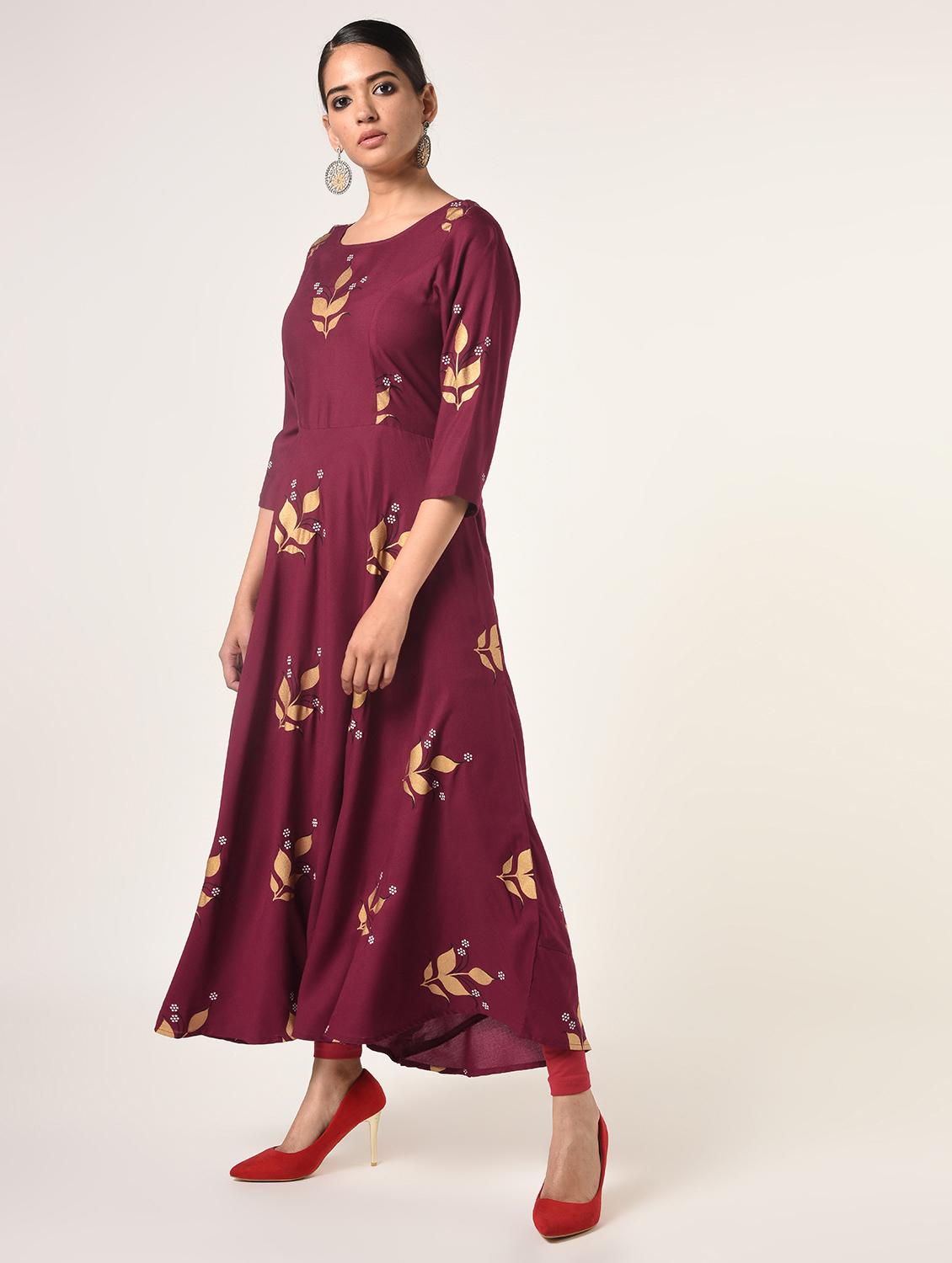 foil print flared kurta - 16737447 - Zoom Image - 3