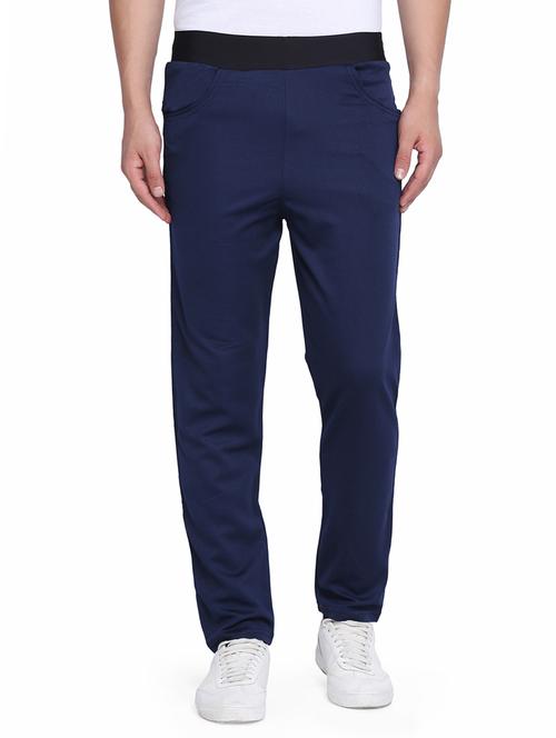 navy blue checkered track pant - 16737451 - Standard Image - 1