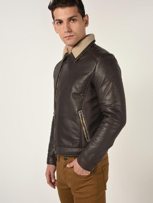 brown solid 100% lamb leather jacket - 16737511 - Very Small Image - 1
