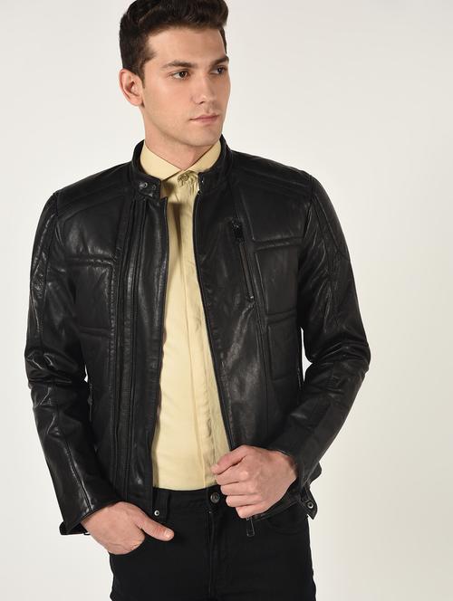 black solid 100% lamb leather jacket - 16737517 - Very Small Image - 1
