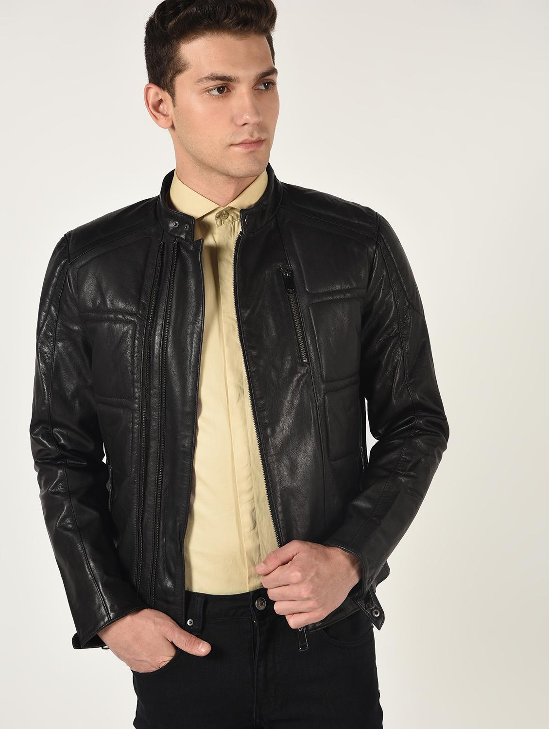 black solid 100% lamb leather jacket - 16737517 - Zoom Image - 1