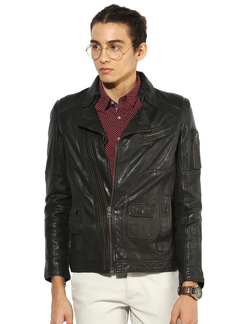 black solid 100% lamb leather jacket - 16737536 - Very Small Image - 1