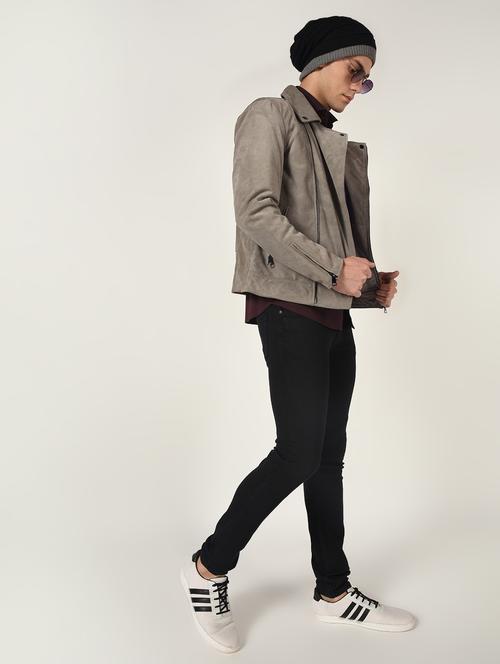 grey solid 100% lamb leather jacket - 16737542 - Very Small Image - 1