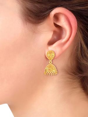gold metal jhumka earring - 16737634 - Standard Image - 3
