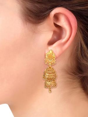 gold metal jhumka earring - 16737636 - Standard Image - 3