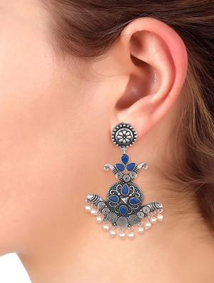 blue metal drop earring - 16737654 - Standard Image - 3