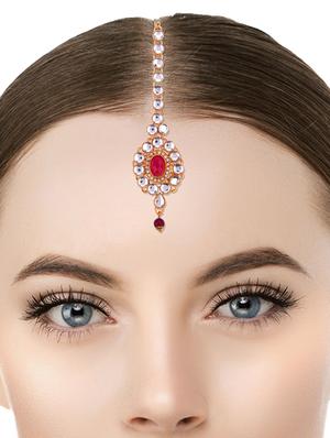pink metal maang teekas & passa - 16737657 - Standard Image - 3