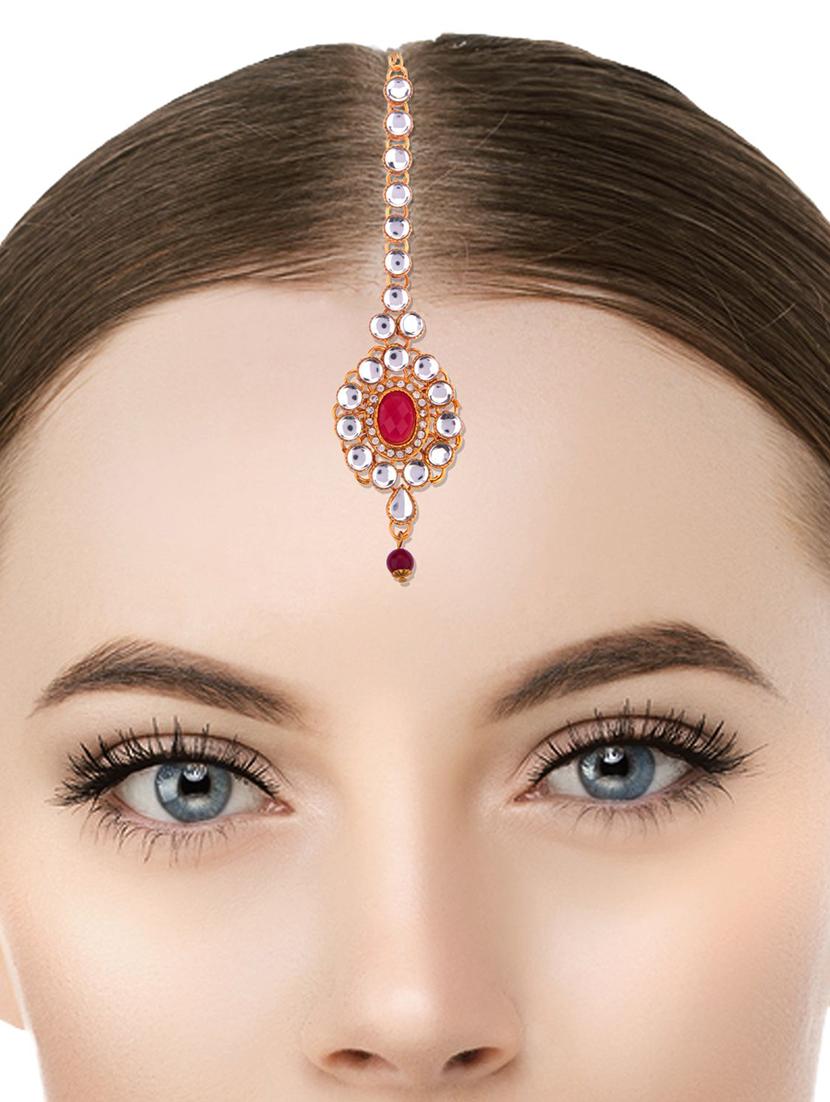 pink metal maang teekas & passa - 16737657 - Zoom Image - 3