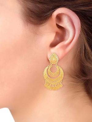 gold metal chandballi earring - 16738028 - Standard Image - 3