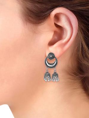 silver metal jhumka earring - 16738032 - Standard Image - 3