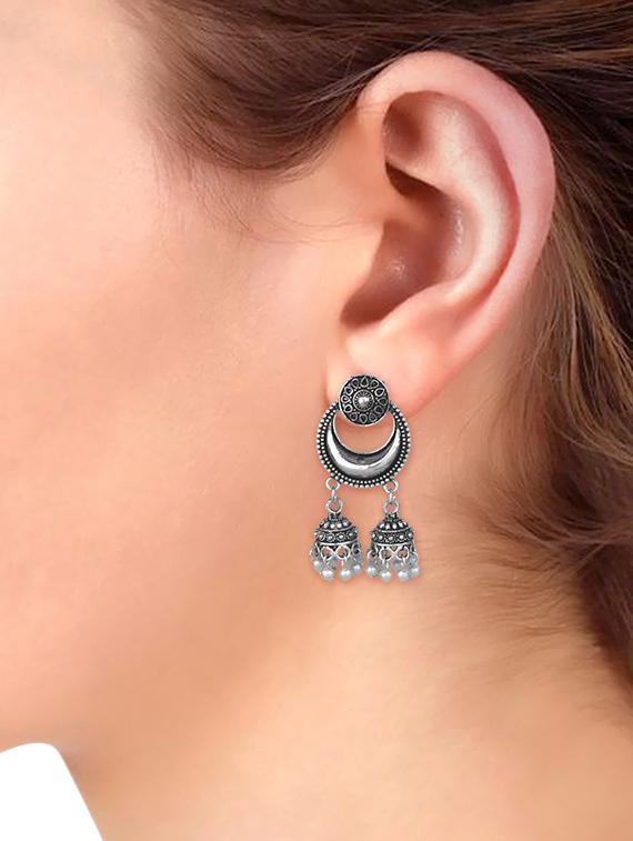 silver metal jhumka earring - 16738032 - Zoom Image - 3