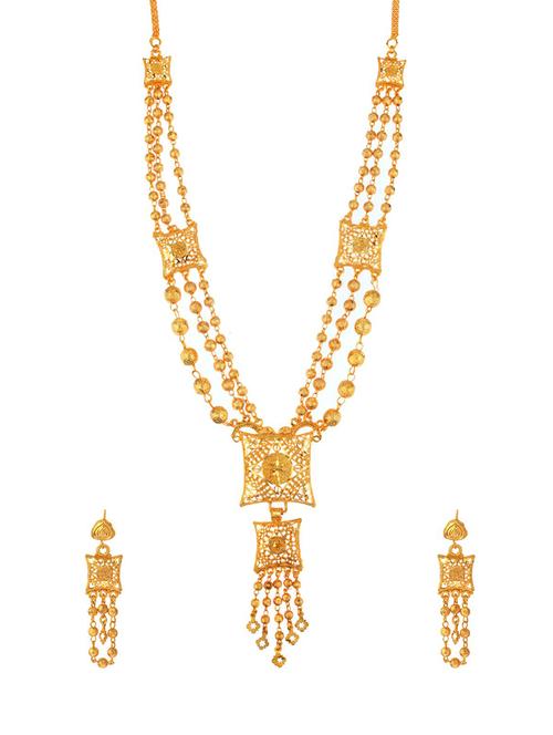 gold metal necklaces and earring - 16738046 - Standard Image - 1