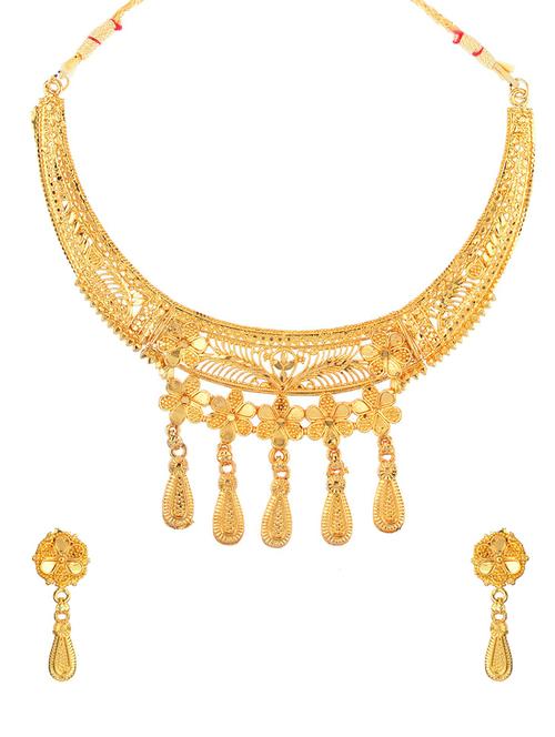 gold metal necklaces and earring - 16738052 - Standard Image - 1