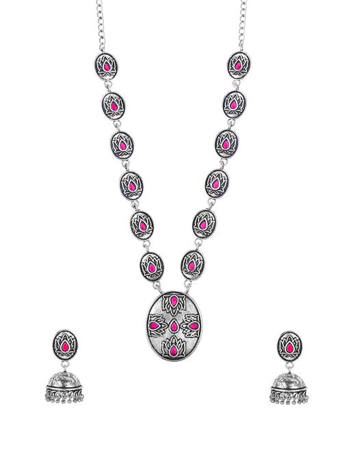 pink metal necklaces and earring - 16738060 - Standard Image - 1