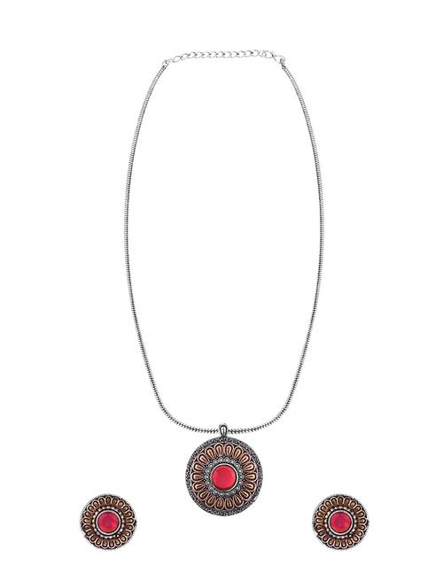 pink metal necklaces and earring - 16738067 - Standard Image - 1
