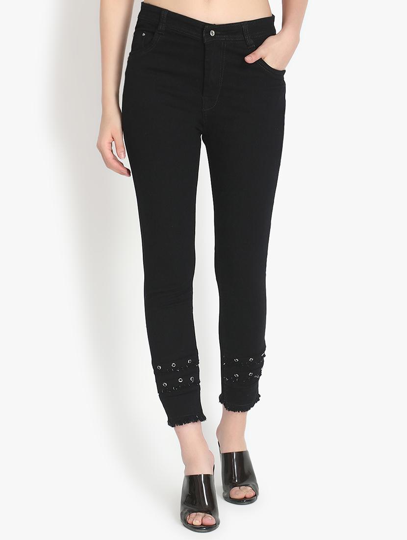 high rise frayed hem jeans - 16738246 - Zoom Image - 1