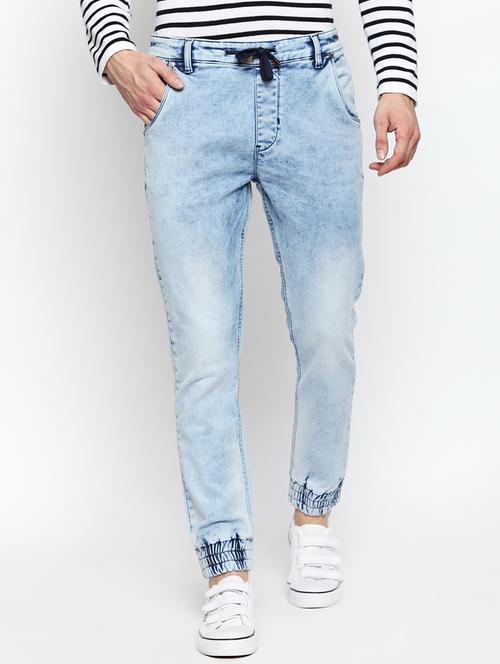 blue washed denim jogger - 16738359 - Standard Image - 1