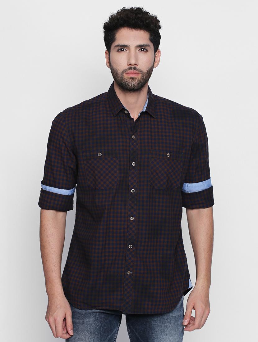 brown checkered casual shirt - 16738367 - Zoom Image - 1