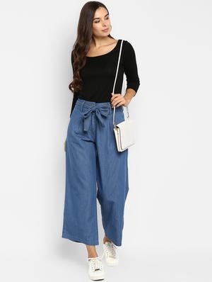 tie knot wide leg denim pants - 16738402 - Standard Image - 4