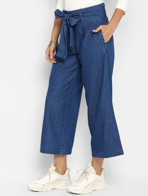 tie knot wide leg denim pants - 16738403 - Standard Image - 2