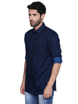 navy blue checkered casual shirt - 16738414 - Standard Image - 2
