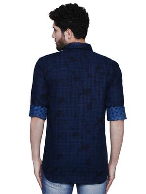 navy blue checkered casual shirt - 16738414 - Standard Image - 3