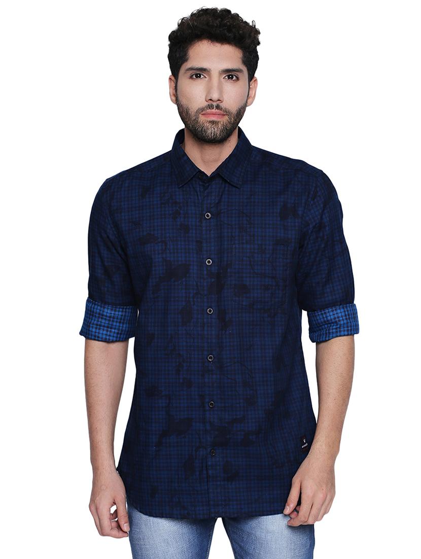navy blue checkered casual shirt - 16738414 - Zoom Image - 1