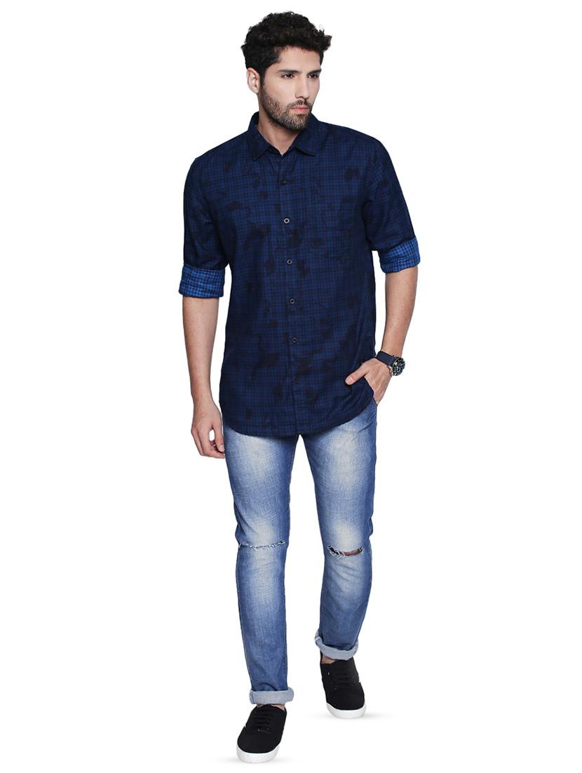 navy blue checkered casual shirt - 16738414 - Zoom Image - 4