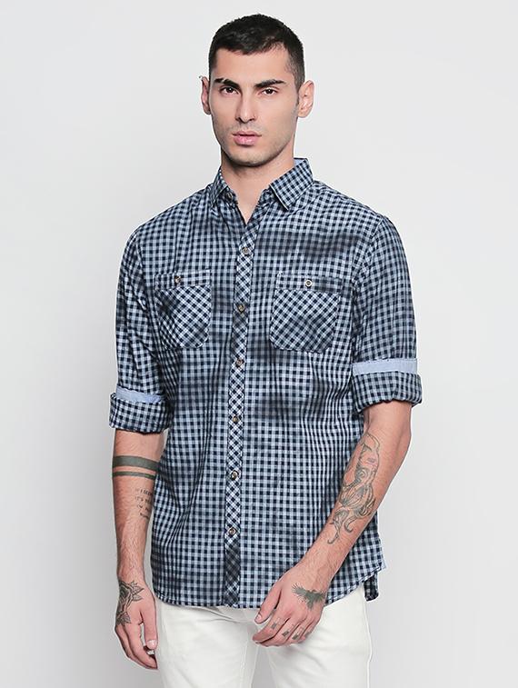 blue checkered casual shirt - 16738422 - Zoom Image - 1