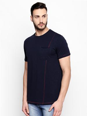 navy blue solid pocket t-shirt - 16738439 - Standard Image - 2