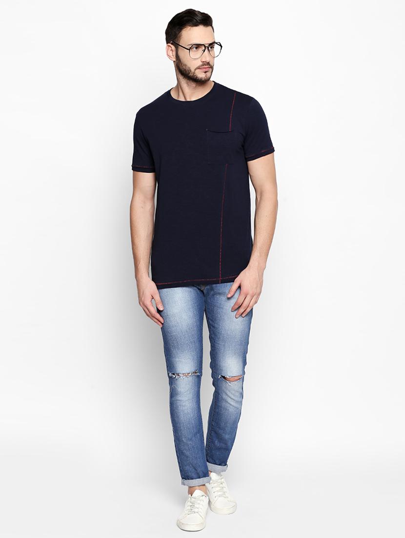navy blue solid pocket t-shirt - 16738439 - Zoom Image - 4