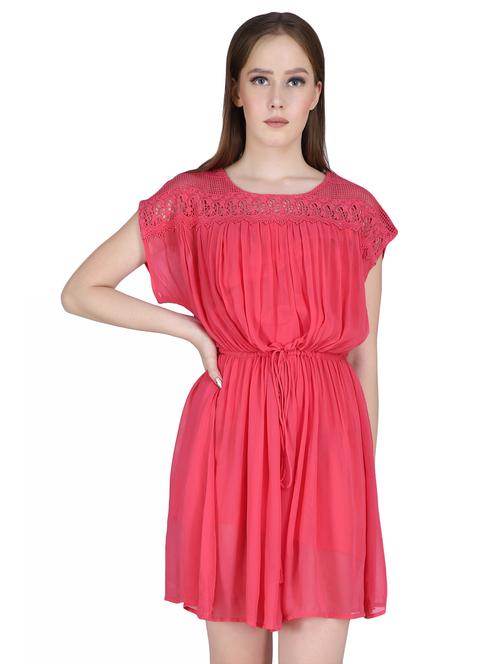 tie front mesh panel a-line dress - 16738452 - Very Small Image - 1
